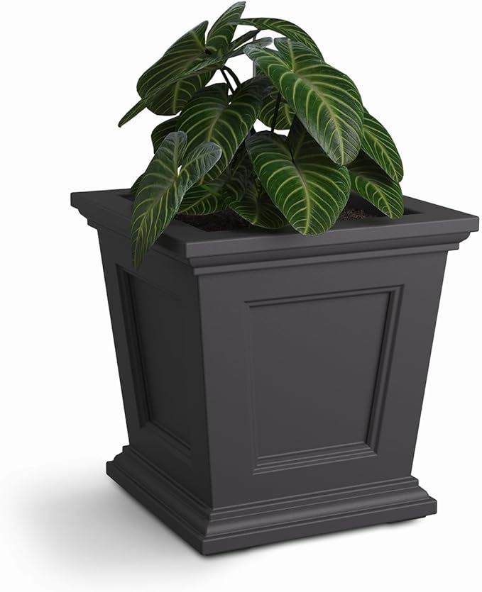 Mayne Fairfield 16-Inch Square Planter – Self-Watering, Weather-Resistant Planter for Flowers – Durable Outdoor Design for Patio, Porch, or Entryway