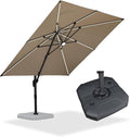 PURPLE LEAF 10 Feet Patio Umbrella with Base Outdoor Cantilever Solar Powered LED Square Umbrella Aluminum Offset Umbrella with 360-degree Rotation for Garden Deck Pool Patio, Beige