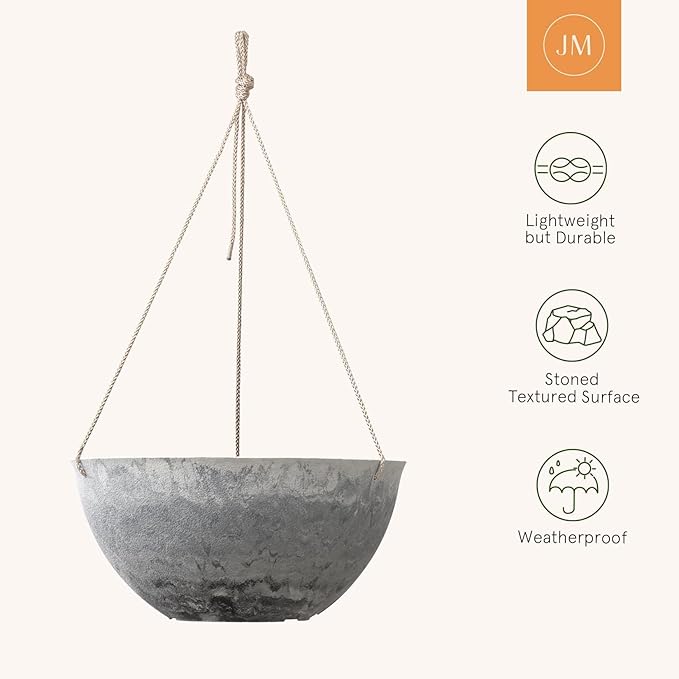 LA JOLIE MUSE Large Hanging Planters for Indoor Outdoor Plants, Hanging Flower Pots Marble Pattern (13.2 Inch,Set of 2)