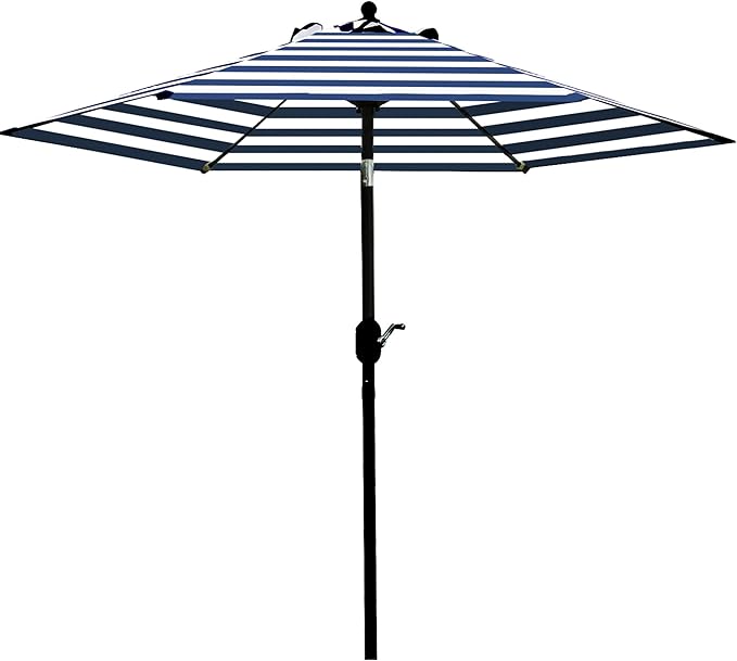 Sunnyglade 7.5' Patio Umbrella Outdoor Table Market Umbrella with Push Button Tilt/Crank, 6 Ribs (Blue and White)