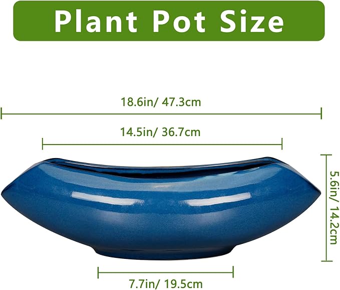Bonsai Tree Pot 18 Inch - Ceramic Succulent Pots Large Bonsai Planter for Indoor Outdoor Plants Decorative Plant Pot with Drainage Hole Flower Pot for Home Garden Room Decor Blue