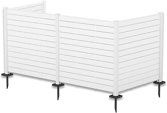 Kozyard 50" W x 48" H Outdoor Privacy Screens Aluminum Post, Air Conditioner Fence Panels, Pool Equipment Enclosure, Trash Can Screens Fence Kit for Outside Backyard Patio (White/4Panels)