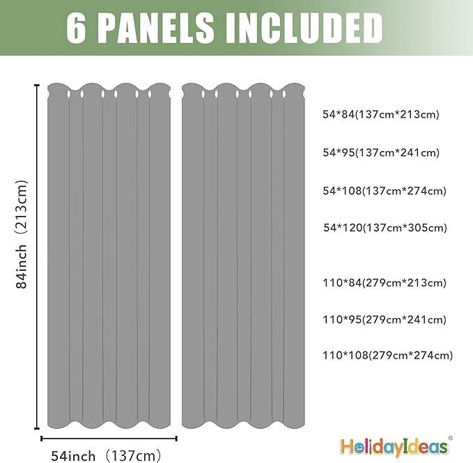 HolidayIdeas Outdoor Curtains for Patio Waterproof, 6 Panels - 54x84 Inches - Weatherproof Privacy Outsides Curtains for Cabana Porch Pergola, Sunlight & UV Blocking (Black, Grommet Top)