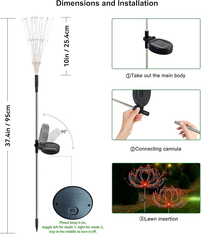 Solar Garden Lights Outdoor Waterproof, 2 Pack 120 LED Solar Firework Lights Decorative Garden Décor Outside for Flowerbed Pathway Party Christmas Decorations, Orange