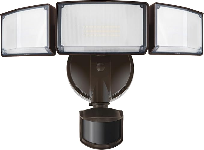 LUTEC 72W 7500LM LED Security Lights Motion Sensor Light Outdoor, 5000K Daylight, IP65 Waterproof, Dusk to Dawn, 3-Head Motion Detected Flood Light for Garage, Yard, Porch(Brown)