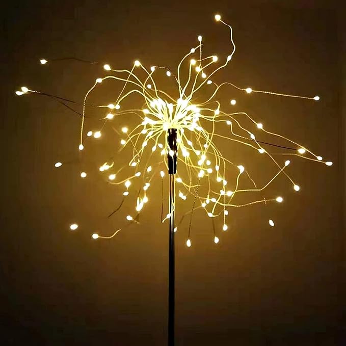 JJGoo Solar Firework Lights, 2 Pack 135 LEDs 2 Lighting Modes Solar Garden Lights Outdoor Waterproof for Yard Patio Walkway Pathway Party Wedding Christmas Decorative - Warm White