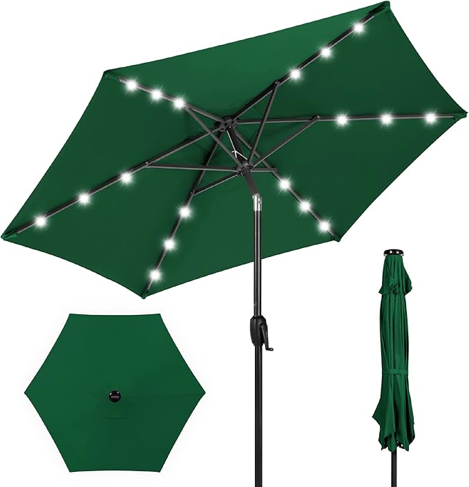 Best Choice Products 7.5ft Outdoor Solar Market Table Patio Umbrella for Deck, Pool w/Tilt, Crank, LED Lights - Green