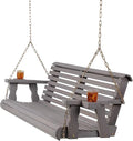 Amish Casual 4 Foot Roll Back Porch Swing with Cup Holders in Semi-Solid Grey Stain - Amish Made in The USA from Treated Pine Heavy Duty 700 Lb. Weight Capacity