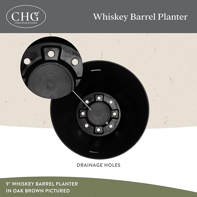 Classic Home & Garden Whiskey Barrel Planters - Wood Finish Flower Planter Pot - Stylish Garden Pots - Indoor & Outdoor Resin Planters - Weather-Resistant Planting Pot (20.5" Kentucky Walnut, 1- Pack)
