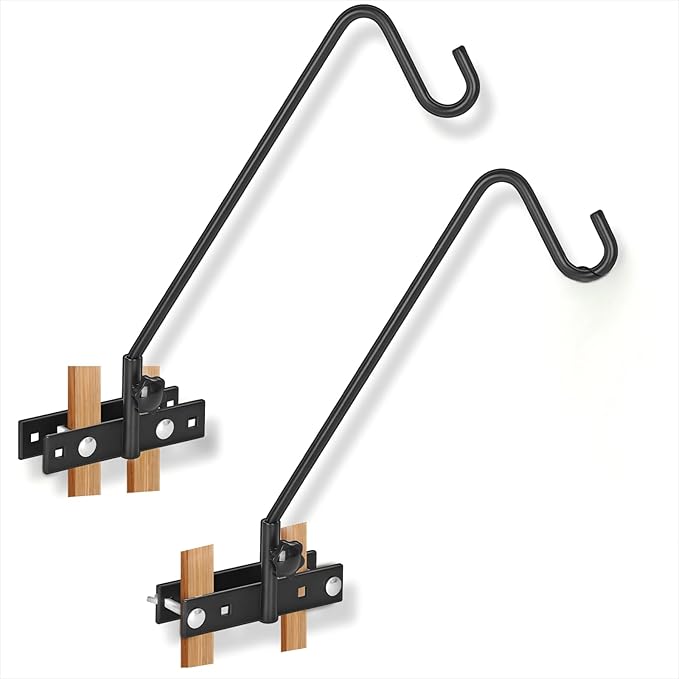 FEED GARDEN 2 Pack 13.5 Inch Deck Hooks for Vertical Railing, Adjustable Deck Bird Feeder Hanger for Hanging Lanterns, Wind Chimes, Flower Baskets, Suet Feeders