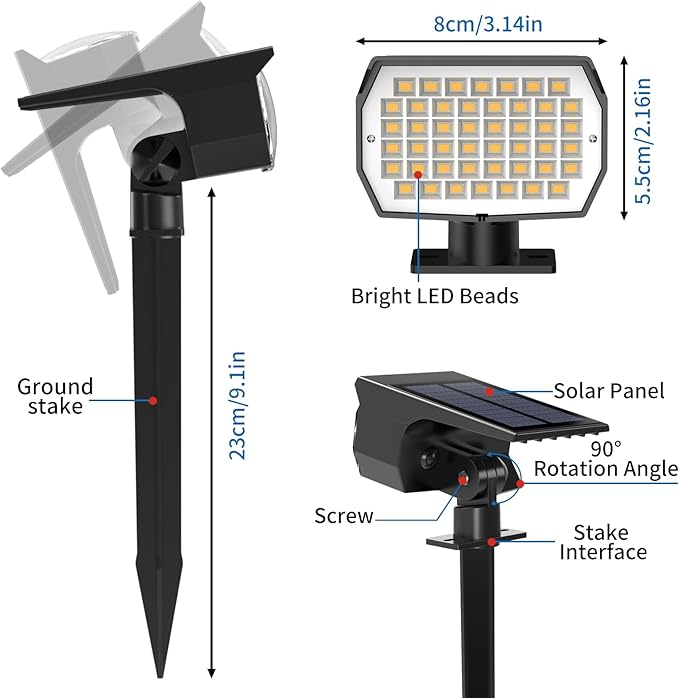 Solar Spot Lights Outdoor 10 Pack, [46 LED/3 Modes] Solar Landscape Spotlights Waterproof, 2-in-1 Auto On/Off Solar Powered Lights for Outside Yard Garden Wall Pathway(Warm White)