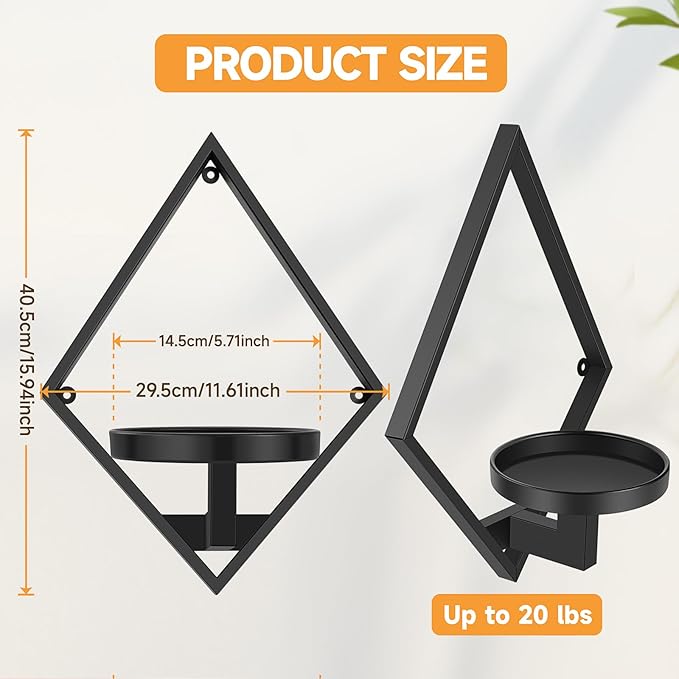 Wall Plant Holder, 2 Pack Metal Floating Shelves Indoor, Window Sill Plant Shelf for Bedroom Bathroom Living Room Home Office