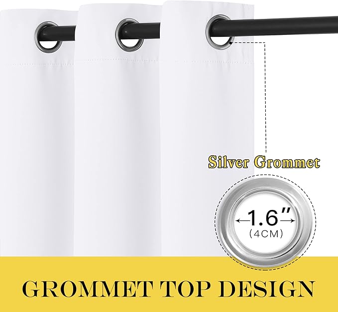 NICETOWN White Room Darkening Curtain for Bedroom 63 inches Long - (50% Blackout) Grommet Thermal Insulated Window Treatment Sound Reducing Drapes for Living Room (1 Panel, W52 x L63)