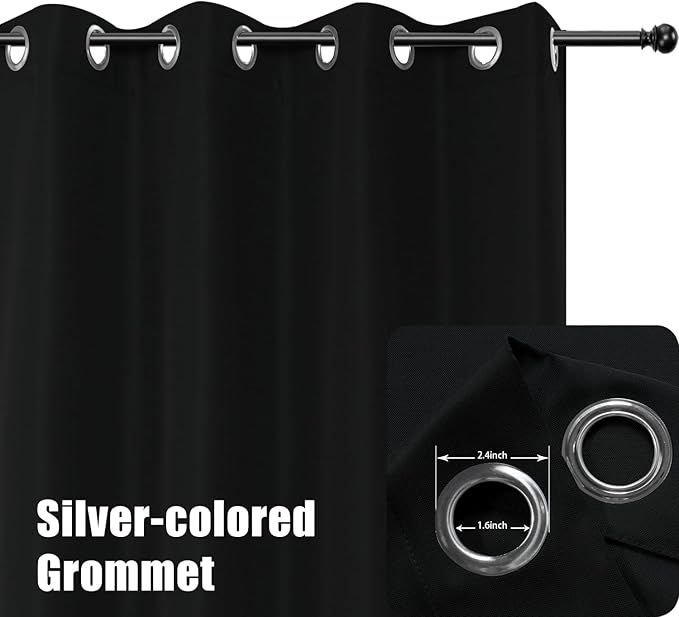 BONZER Waterproof Indoor/Outdoor Curtains for Patio Thick Privacy Wide Grommet Curtains for Bedroom, Living Room, Porch, Pergola, Cabana, 1 Panel, 110W x 95L inch, Black