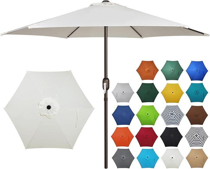 Blissun 7.5 ft Patio Umbrella, Yard Umbrella, Outdoor Market Umbrella with Push Button Tilt Crank (Creamy White)