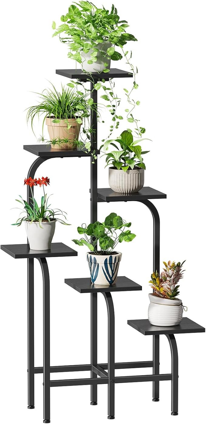 6 Tier Plant Stand Indoor, Plant Shelf for Multiple Plants, Flower Pot Holder Shelf, Planter Display Rack for Patio Garden Balcony Living Room Bedroom Decor, Black