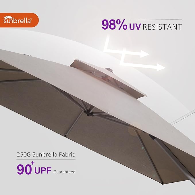 PURPLE LEAF 9' X 12' Cantilever Outdoor Patio Umbrella Large Heavy Duty 360° Rotation Double Top Offset Rectangular Umbrellas for Backyard Deck Pool, Cast Ash