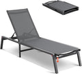 VEVOR Chaise Lounge Chair Outdoor, Aluminum Patio Lounge Chairs with Adjustable 5-Position, Folding Pool Chair Recliner and Full Flat Tanning Chairs for Patio, Beach, Pool, Dark Grey