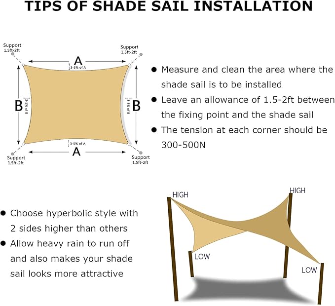 KANAGAWA 6'X10' Sand Custom Size Sun Shade Sail Rectangle UV Block Canopy Cover for Patio Backyard Lawn Garden Outdoor (Customized Available)