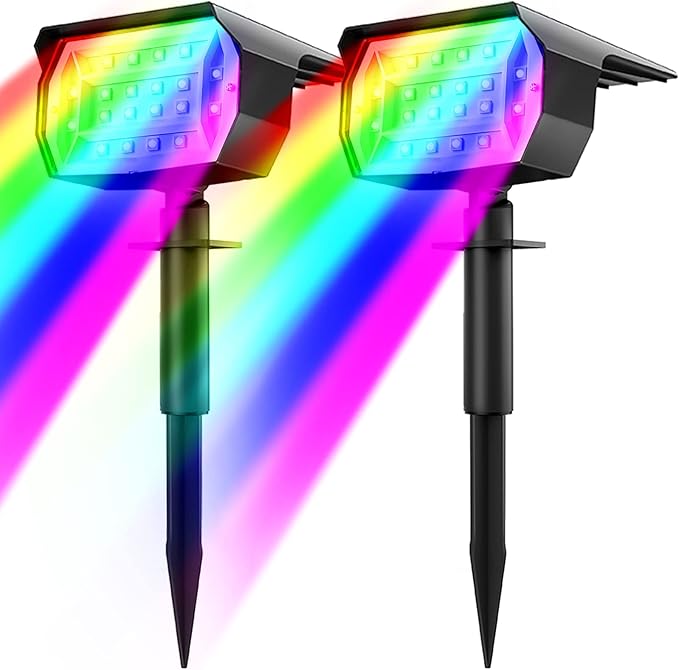 nipify 2 Pack Solar Spot Lights Outdoor Color Changing, 7 Modes Halloween RGB Solar Powered Waterproof Spotlight, Landscape Lighting for Outside Yard Garden Pathway