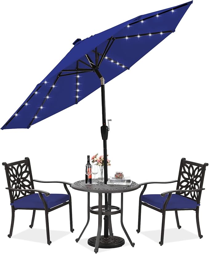 ABCCANOPY Durable Solar Led Patio Umbrellas with 32LED Lights 9FT (Royal Blue)