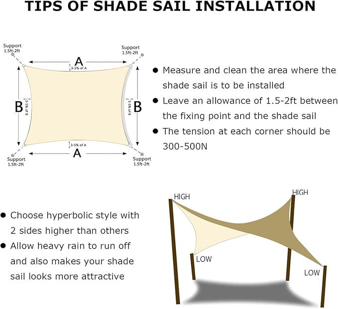 KANAGAWA 9'X14' Cream Custom Size Sun Shade Sail Rectangle UV Block Canopy Cover for Patio Backyard Lawn Garden Outdoor (Customized Available)