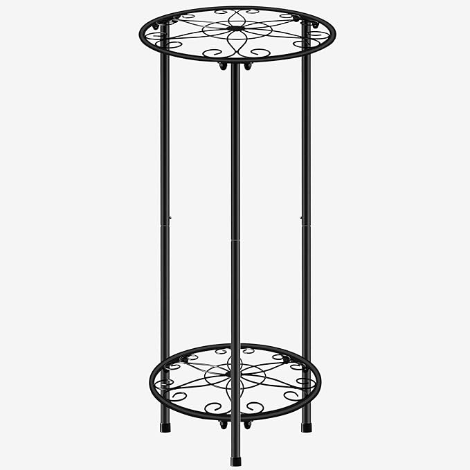 CASIMR Plant Stand Indoor Outdoor, Metal Rustproof Flower Shelf 2 Tier 23.9 inch, Tall Multiple Plant Pot Holder Rack for Garden Patio Living Room Corner Balcony, Black
