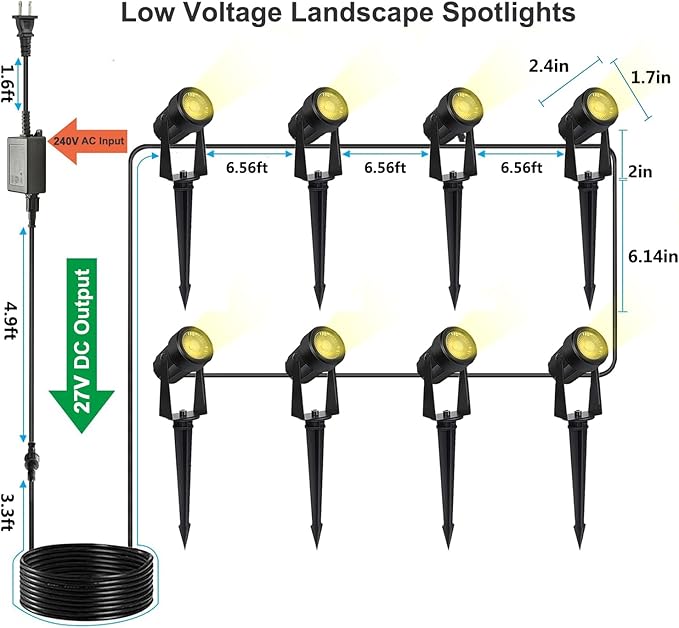SUNTHIN Outdoor Landscape Lighting, 8 Pack LED Spot Lights Kit for Garden, Yard, House, Lawn, Tree, Flags, Fence Use, Warm White, IP65 Waterproof