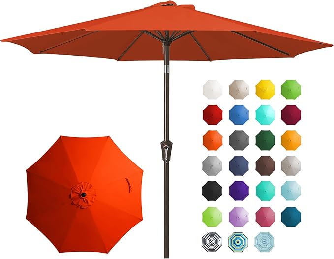 JEAREY 9FT Outdoor Patio Umbrella Outdoor Table Umbrella with Push Button Tilt and Crank, Market Umbrella 8 Sturdy Ribs UV Protection Waterproof for Garden, Deck, Backyard, Pool (Orange)