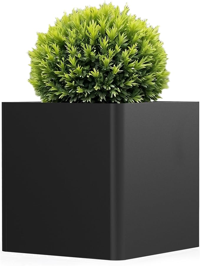 Large Metal Square Planter 20" L x 20" W x 20" H, Black Large Outdoor Planters with Drainage Hole for Porch/Patio/Garden