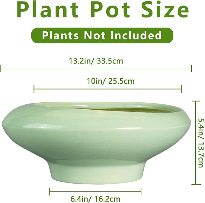 Ceramic Bonsai Pots - Large Succulent Planter 13 Inch Plant Pot Indoor Succulent Pot with Drainage Hole Outdoor Planter Bonsai Tree Pot for House Home Garden Office Decor Green