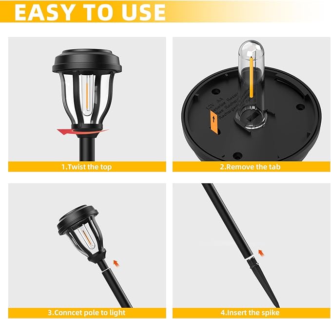 DERAYSION 6 Pack Solar Lights Outdoor, Solar Pathway Lights Waterproof Garden Landscape Lighting for Path, Yard, Walkway, Driveway Decor- 6 Pack Warm White