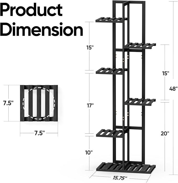ROSSNY 48 Inch Tall Plant Stand Indoor, 6 Tier 7 Potted Bamboo Plant Stands for Indoor Plants, Corner Plant Stand, Tiered Plant Stands, Plant Shelf For Indoor, Planter Holder for Multiple Plants Indoor, Black