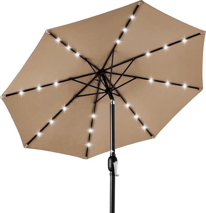 Best Choice Products 10ft Solar Polyester LED Lighted Patio Umbrella w/Tilt Adjustment and UV-Resistant Fabric
