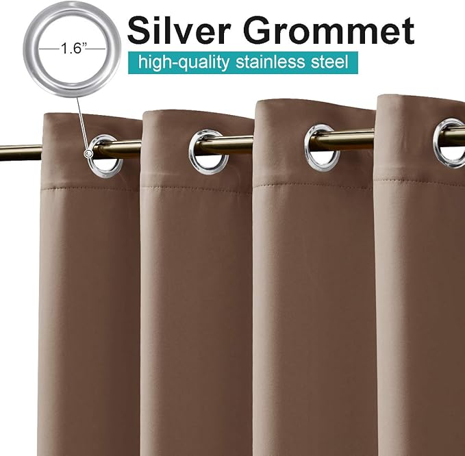 NICETOWN Fade Resistant Outdoor Curtains 2 Panels, Patio Waterproof Drapery Color Fastness Grade 4 Certification, UV Protection Blackout Shades for Porch, Deck, Pergolas, Tan, W52 x L108