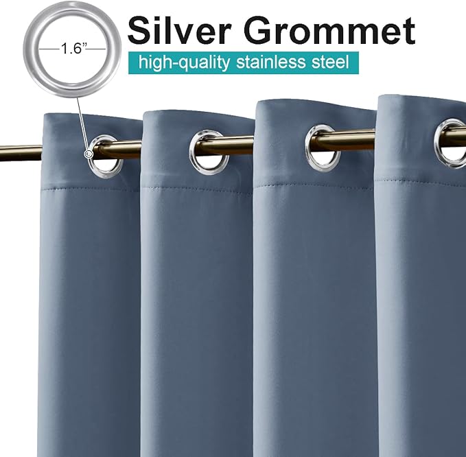 NICETOWN Stone Blue Outdoor Curtain for Patio Waterproof, Rustproof Grommet Blackout Thermal Insulated Light & Heat Blocking Window Drapes for Pergola/Gazebo, 1 Panel, W52 x L84