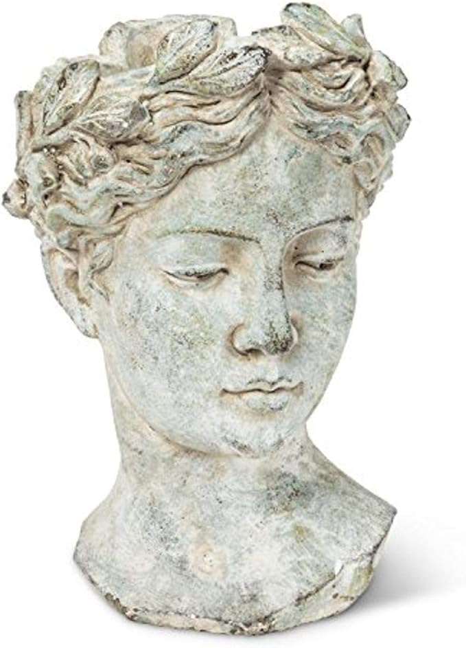 Abbott Collection Goddess Head Planter – Large Cement Indoor and Outdoor Planter Pot – Grecian Woman Statue Head Planter for Flowers and Succulents (Grey, 10" Tall, 4.5" Opening)
