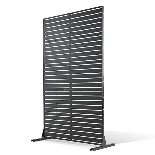 VEVOR Metal Privacy Screen, 44" W x 72" H Freestanding Modern Privacy Fence, Garden Divider Panel with Extended Base & Reinforcement Fixed, Freestanding Outdoor Divider for Garden, Indoor, Courtyard