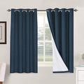 H.VERSAILTEX Linen Blackout Curtains 63 Inches Long 100% Absolutely Blackout Thermal Insulated Textured Linen Look Curtain Draperies Anti-Rust Grommet, Energy Saving with White Liner, 2 Panels, Navy