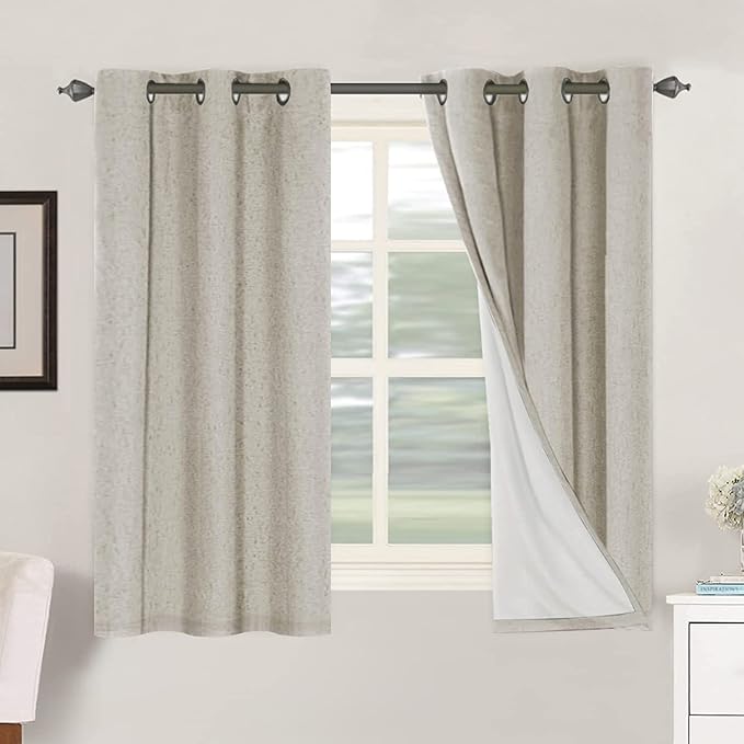 H.VERSAILTEX Primitive Linen Curtains 100% Blackout Curtain Drapes Burlap Fabric Curtains with White Thermal Insulated Liner, Grommet Top Drapes Living Room/Bedroom (2 Panels, 42 x 54 Inch, Stone)