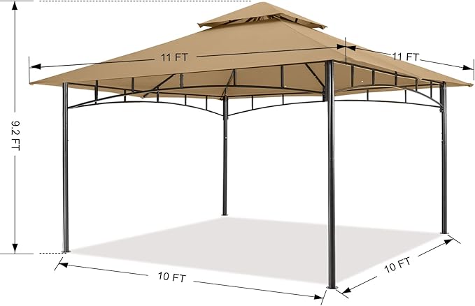 MASTERCANOPY Outdoor Garden Gazebo for Patios with Stable Steel Farme (11x11,Beige)