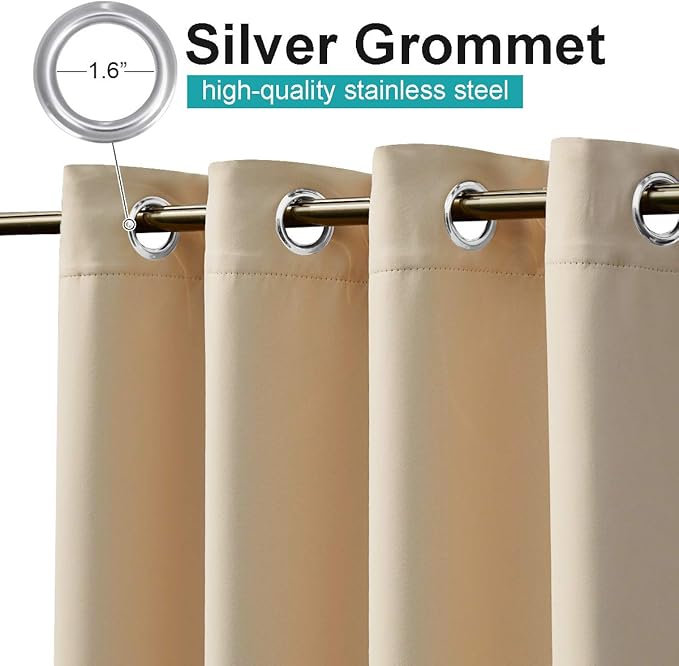 NICETOWN Outdoor Curtain for Patio Waterproof 108 inch Extra Long, Rustproof Grommet Room Darkening Thermal Insulated Privacy Outdoor Space Drape for Hall/Lounge, 84 inch Wide, Biscotti Beige, 1 PC
