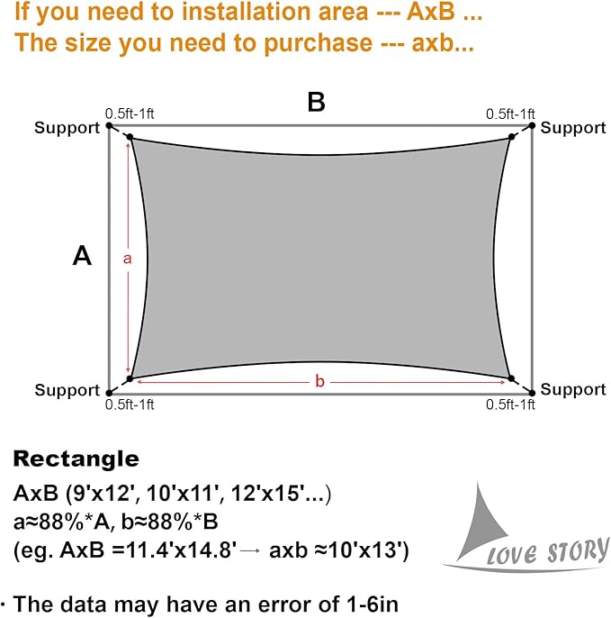 LOVE STORY Custom Size 6'x6' Brown Sun Shade Sail Rectangle UV Block Canopy Patio Sail Sunshades Fabric for Outdoor Garden Carport (We Make Custom Size)