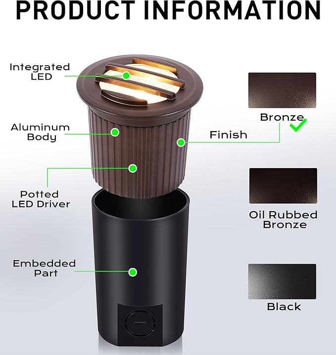 [6 Pack]CLOUDY BAY 9W Low Voltage Landscape Lights,LED Well Lights,Grated Top,12V-24V Waterproof Outdoor,2700K/3000K/3500K/4000K/5000K In Ground Lights for Fence Pathway Deck,Bronze