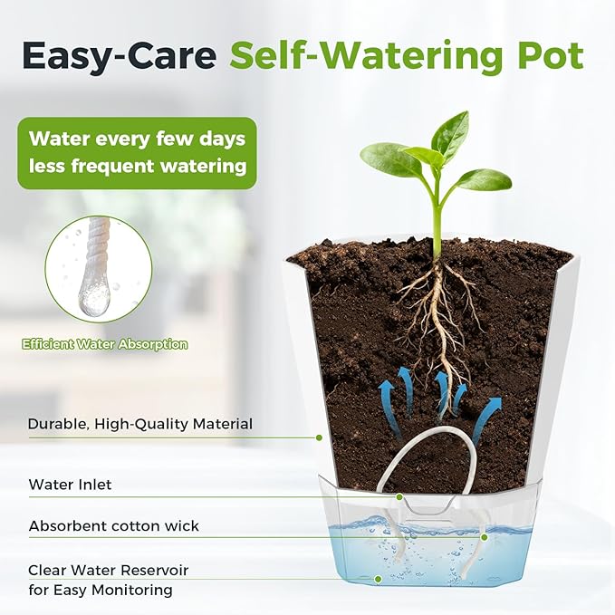 12 Pack Self Watering Pots for Indoor Plants, 5 Inches Self Watering Planters Small African Violet Self Watering Clear Pots for Plants Herb Orchid Flower Houseplant Pots, White