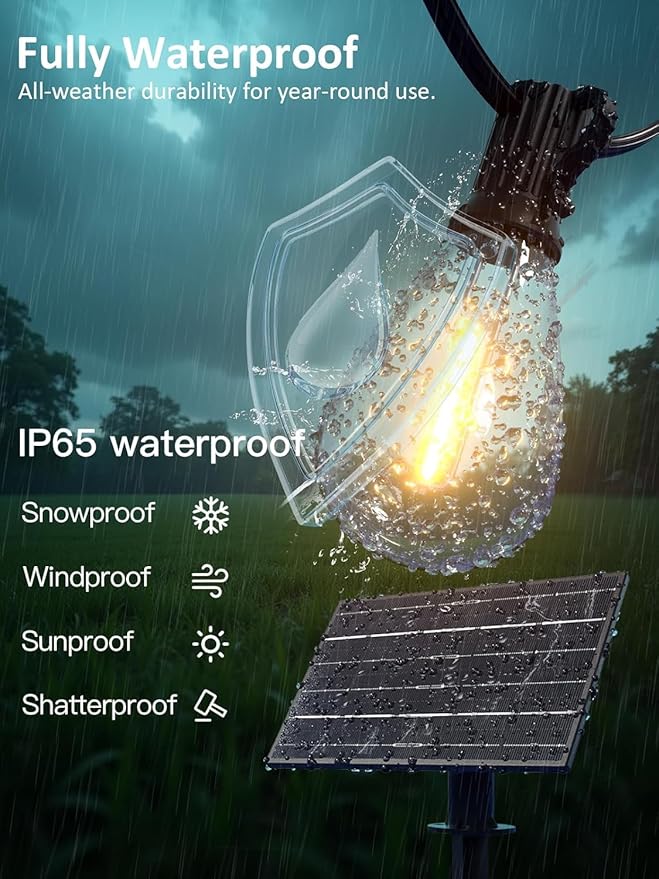 luckystyle 200FT Solar String Lights Outdoor Waterproof 2200K with Remote & USB Charging, 72+4 LED Shatterproof Bulbs, Dimmable & Timable, 3 Light Modes, Long Last for Garden,Patio, Backyard, Camping