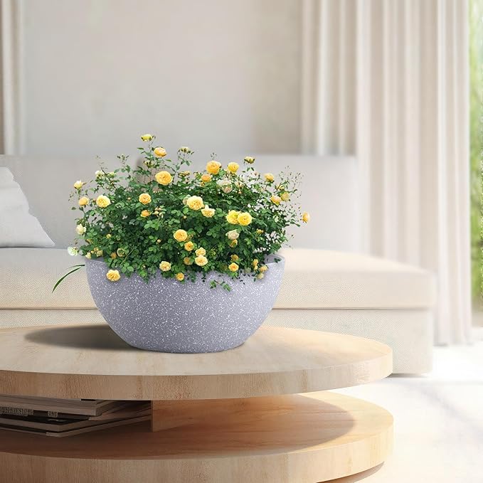 13 inch Large Hanging Planters Plant Pots for Outdoor Indoor Plants with Drainage Holes and Chain, 2 Pack Round Hanging Flower Pots for Garden Home Porch Decor, Speckled Grey