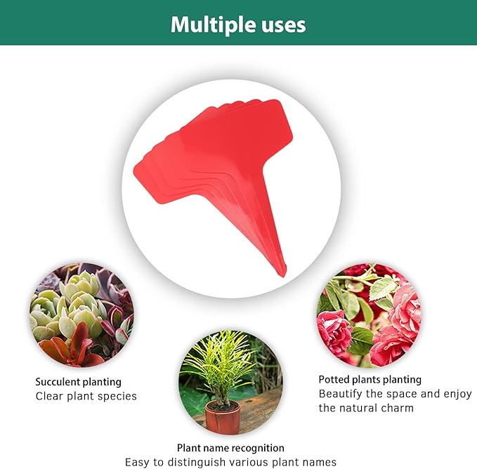 Red Plant labels,100 Pcs 6 x10cm Plastic Plant T-Type Tags Nursery Garden Labels