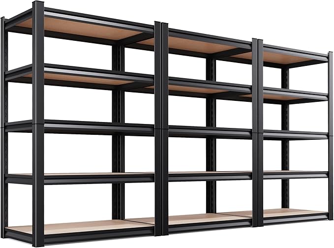 Set of 3 Garage Shelving-2050LBS 5 Tier Storage Shelves,Adjustable Heavy Duty Metal Shelving Unit and Storage Large Rack,Utility Steel Shelf For Shop Warehouse Industrial Pantry Basement 71"x35"x16"