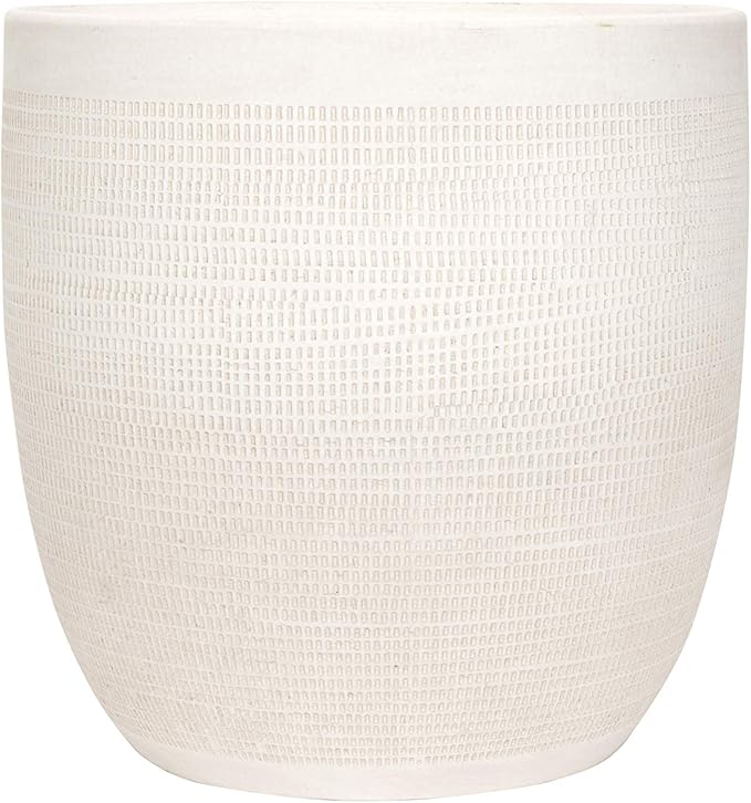 Creative Co-Op Large Matte White Embossed Stoneware Planter